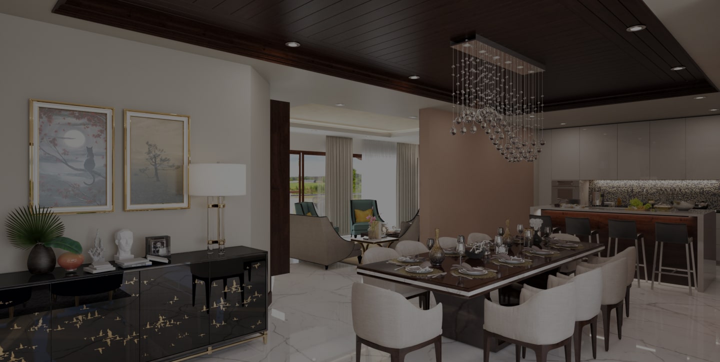 Extravagant dining room at The Treeline, ultra luxury apartments at Jakkur plantation