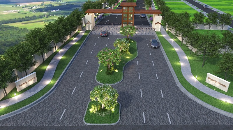80 feet wide entrance driveway at Beverly Woods, luxury American villas, Sarjapur ext