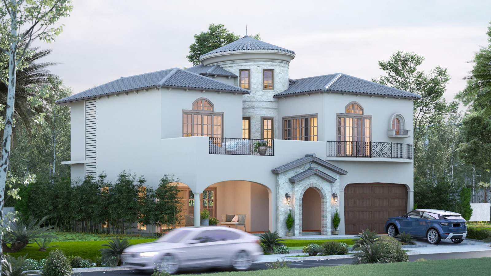 Stylish Spanish villa with a front lawn at Ruby Hills, luxury villas on the airport road
