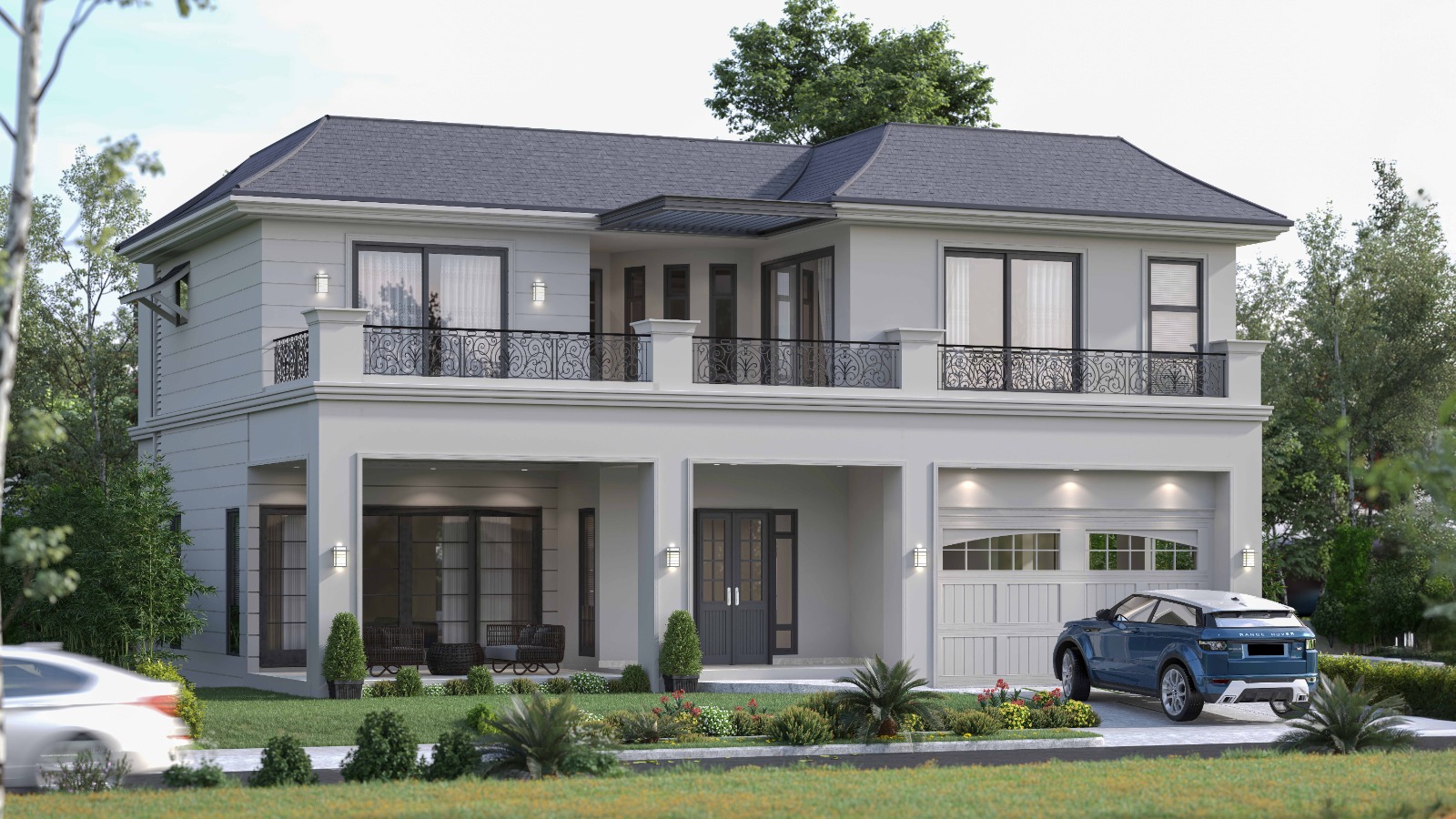 Stylish French villa with a front lawn at Ruby Hills, luxury villas on the airport road